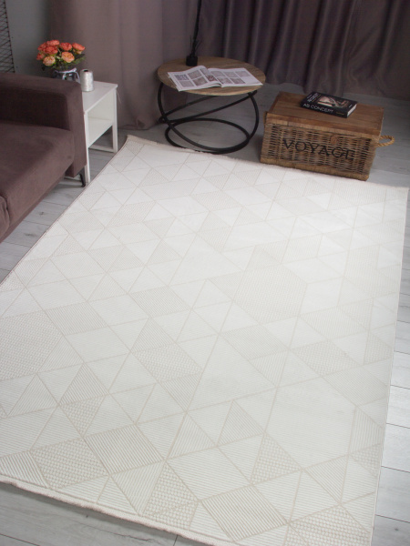 Турецкий прямоугольный ковёр 00023A BEIGE / WHITE