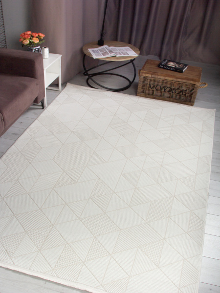 Турецкий прямоугольный ковёр 00023A BEIGE / WHITE