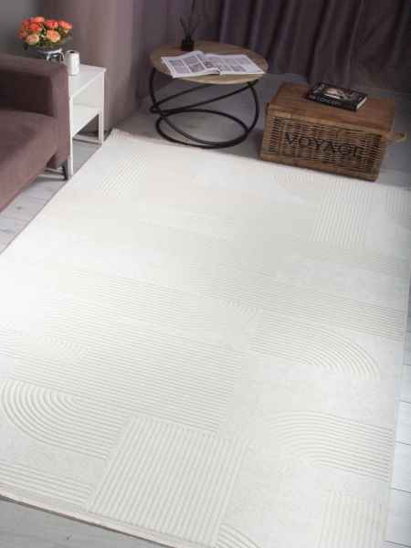 Турецкий прямоугольный ковёр 00025A CREAM / WHITE