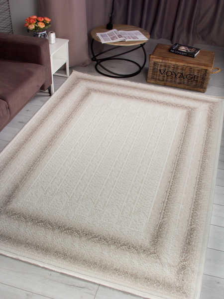 Турецкий прямоугольный ковёр 00086A WHITE / L.BEIGE
