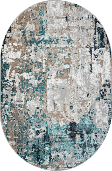 Российский овальный ковёр 01632A GREY / TURQUOISE