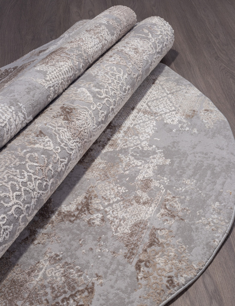 Российский овальный ковёр 03851C GREY / BROWN