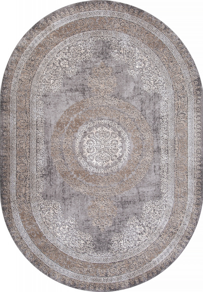 Российский овальный ковёр 04073C GREY / BROWN