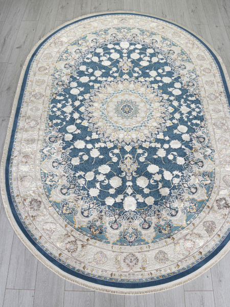 Российский овальный ковёр A050B D.BLUE / CREAM