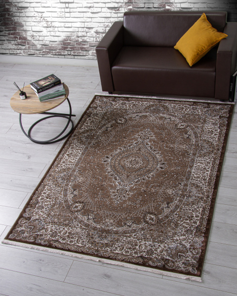 Российский прямоугольный ковёр d414 BROWN