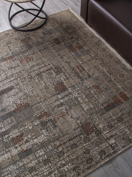 Российский прямоугольный ковёр G078J2 D.GREY / BEIGE