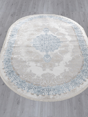 Российский овальный ковёр L270A CREAM SHRINK / BLUE FDY