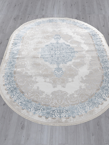Российский овальный ковёр L270A CREAM SHRINK / BLUE FDY