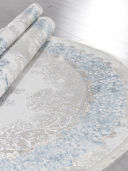 Российский овальный ковёр L270A CREAM SHRINK / BLUE FDY