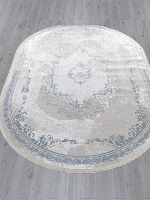 Российский овальный ковёр L278A CREAM SHRINK / BLUE FDY