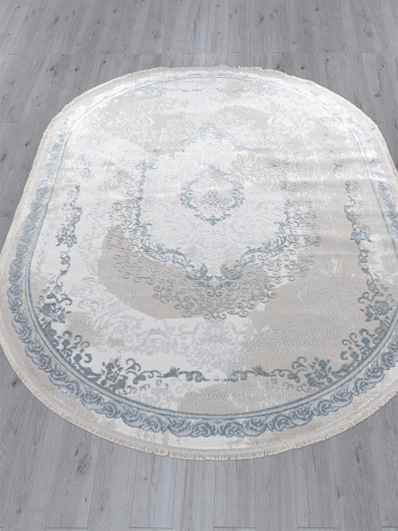 Российский овальный ковёр L278A CREAM SHRINK / BLUE FDY