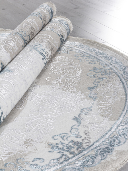 Российский овальный ковёр L278A CREAM SHRINK / BLUE FDY