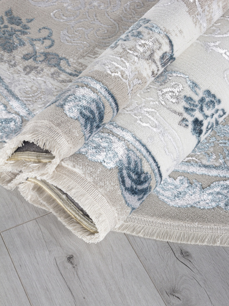 Российский овальный ковёр L278A CREAM SHRINK / BLUE FDY