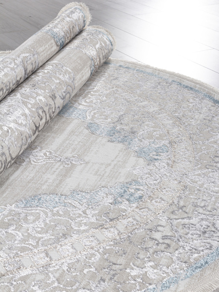 Российский овальный ковёр L279A CREAM SHRINK / BLUE FDY