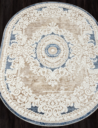 Российский овальный ковёр O1701 630 CREAM / BLUE