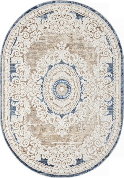 Российский овальный ковёр O1701 630 CREAM / BLUE