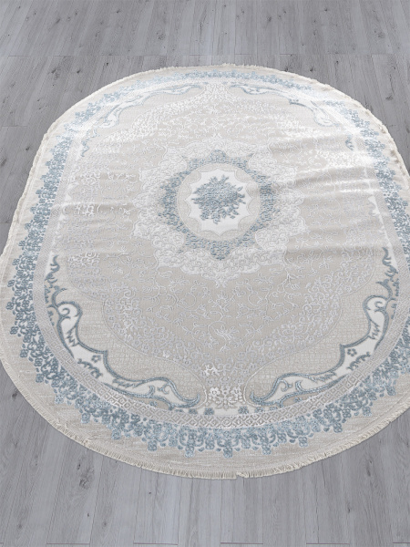 Российский овальный ковёр Q010A CREAM SHRINK / BLUE FDY