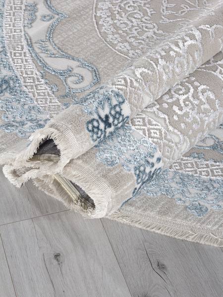 Российский овальный ковёр Q010A CREAM SHRINK / BLUE FDY
