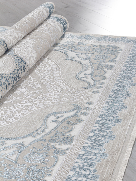 Российский прямоугольный ковёр Q010A CREAM SHRINK / BLUE FDY