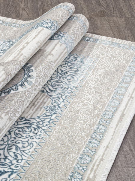 Российский прямоугольный ковёр Q012A BLUE FDY / CREAM SHRINK
