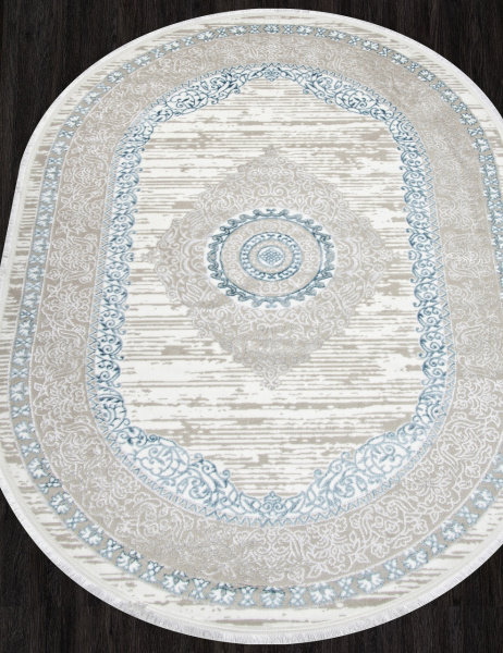 Турецкий овальный ковёр Q012A BLUE FDY / CREAM SHRINK