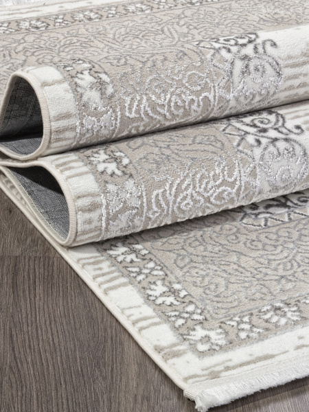 Турецкий прямоугольный ковёр Q012A GREY FDY / CREAM SHRINK