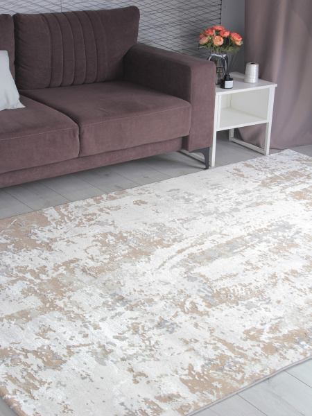 Турецкий прямоугольный ковёр 5575A S.BEIGE / P.WHITE