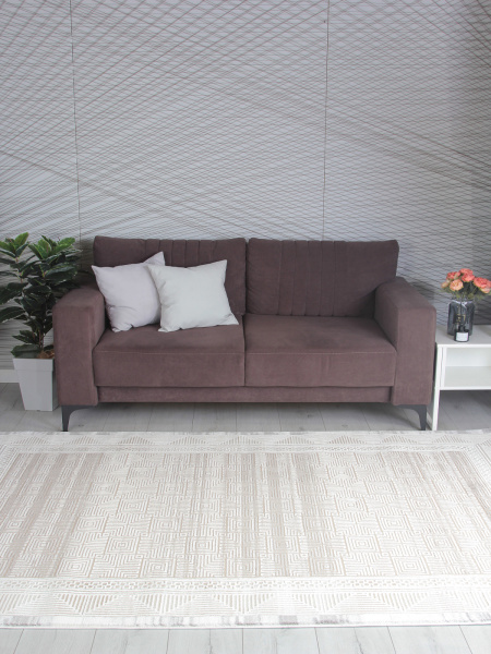 Турецкий прямоугольный ковёр 9247A S.BEIGE / P.WHITE