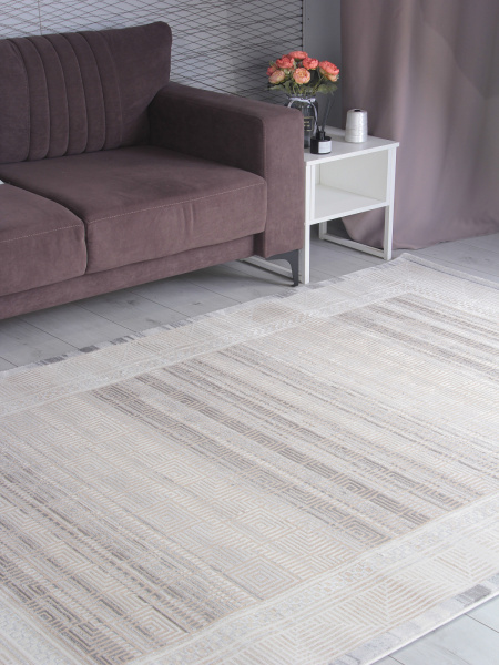 Турецкий прямоугольный ковёр 9247A S.BEIGE / P.WHITE