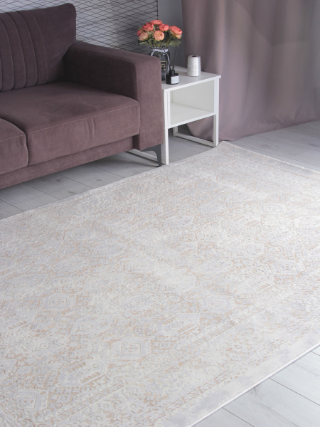 Турецкий прямоугольный ковёр 9255A S.BEIGE / P.WHITE
