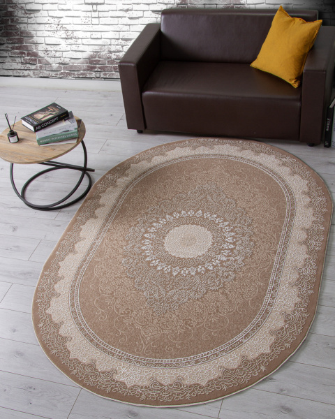Турецкий овальный ковёр 04076A BROWN / BROWN