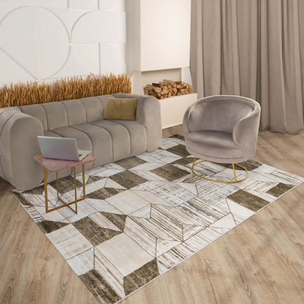 Турецкий прямоугольный ковёр  B1236A CREAM/BROWN