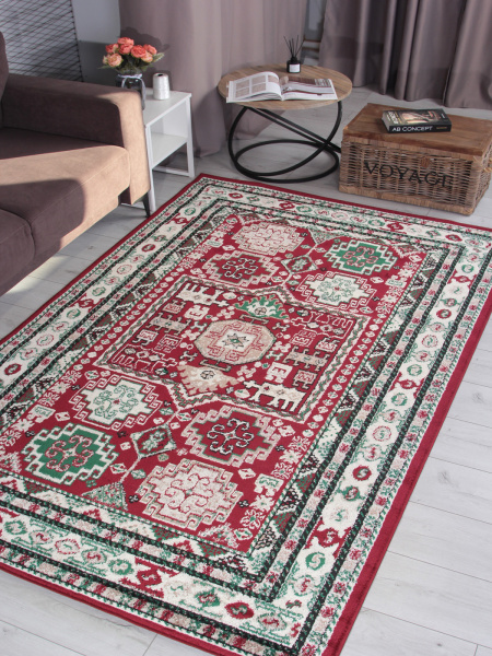 Российский прямоугольный ковёр F667 RED-CREAM
