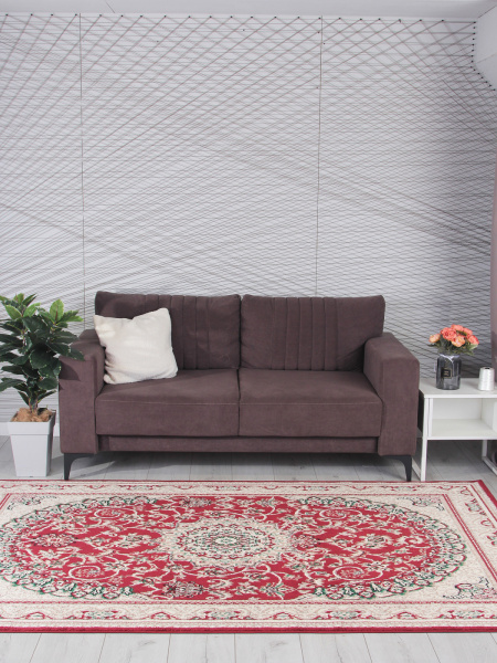 Российский прямоугольный ковёр F672 RED-CREAM