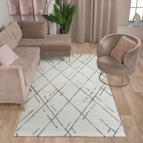 Турецкий прямоугольный ковёр  L348A WHITE/BEIGE