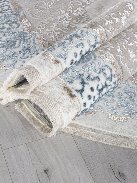Турецкий овальный ковёр L270A CREAM SHRINK / BLUE FDY
