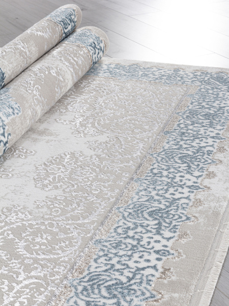 Турецкий прямоугольный ковёр L270A CREAM SHRINK / BLUE FDY