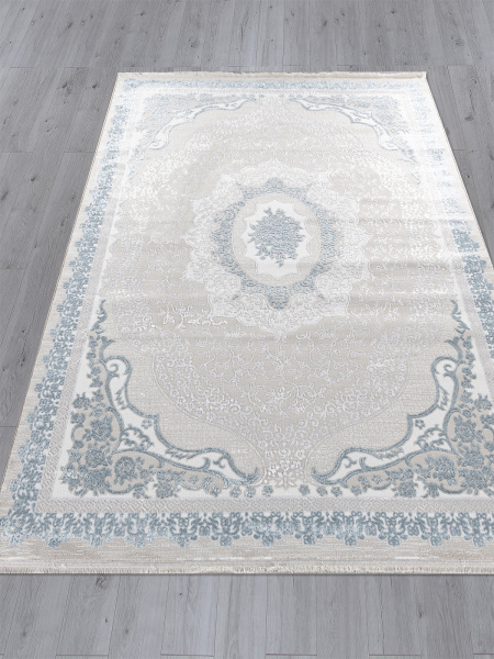 Турецкий прямоугольный ковёр Q010A CREAM SHRINK / BLUE FDY