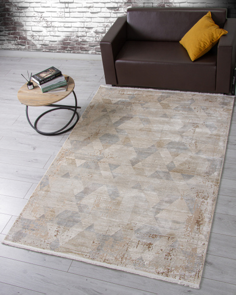 Турецкий прямоугольный ковёр F726AD BEIGE / L.BROWN