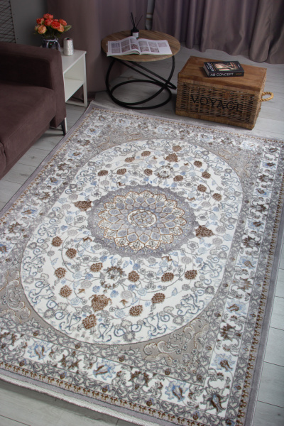 Российский прямоугольный ковёр F611 GRAY-L.BLUE