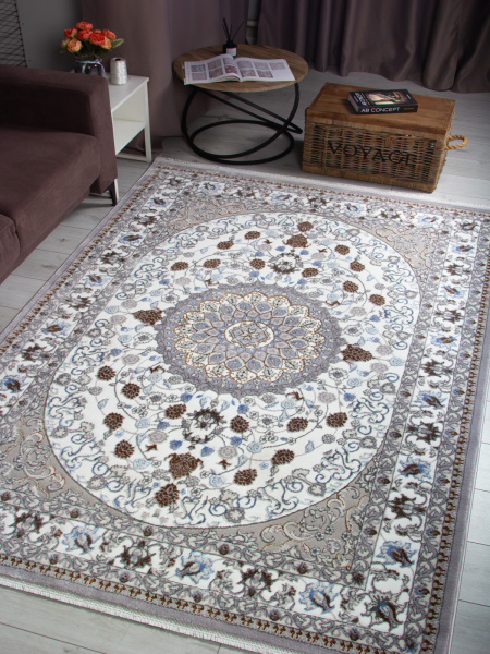 Российский прямоугольный ковёр F611 GRAY-L.BLUE