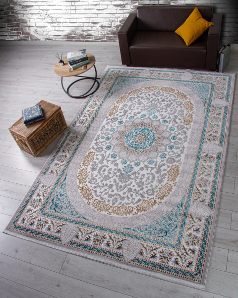 Российский прямоугольный ковёр F638 GREEN-BLUE