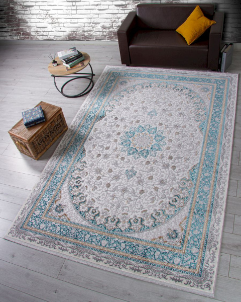 Российский прямоугольный ковёр F639 GREEN-BLUE