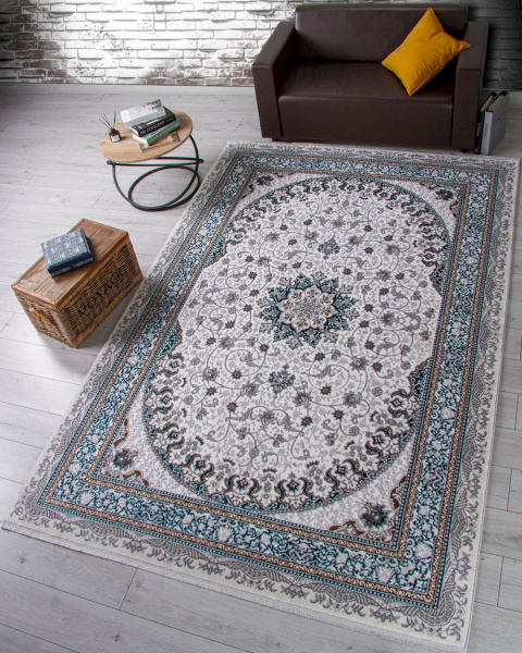 Российский прямоугольный ковёр F639 GREEN-BLUE