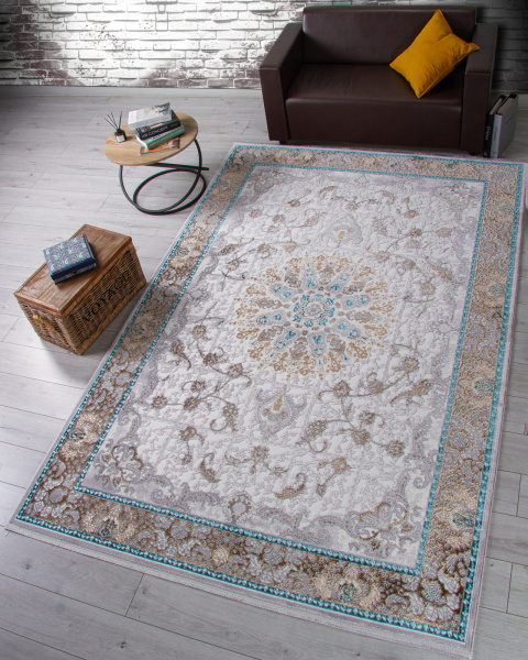 Российский прямоугольный ковёр F640 GREEN-BLUE