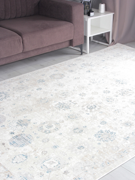 Турецкий прямоугольный ковёр 9312A S.WHITE / P.BLUE