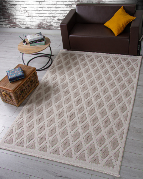 Турецкий прямоугольный ковёр L0027B D.BEIGE / BEIGE