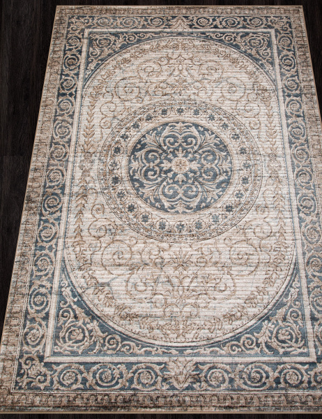 Бельгийский прямоугольный ковёр D593 BEIGE-BLUE