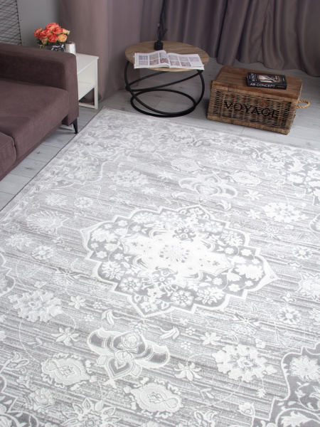 Российский прямоугольный ковёр F702 LIGHT GRAY