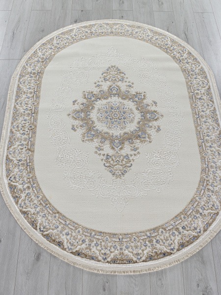 Турецкий овальный ковёр 27236 CREAM / BLUE